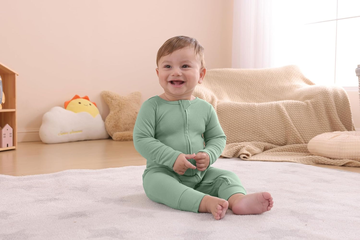 GUISBY Long Sleeve Cotton Pajamas Footless Baby Bodysuits with Zipper and Mittens 3-Pack for Boys Girls