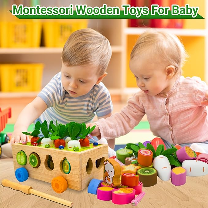 Montessori Wooden Shape Sorter for Baby Carrot Shape Sorting Toy for Toddlers 1-3 Montessori Shape Puzzles Fine Motor Toys Sensory Learning Educational Toys for Kids 1 2 3 4 5 6 Years Old