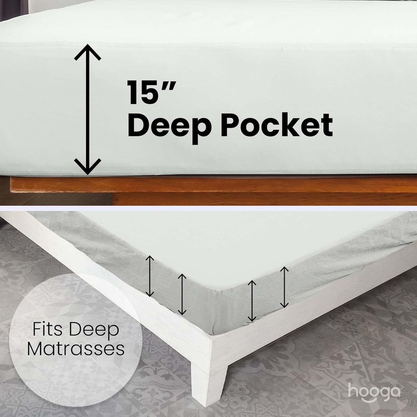 Hooga Grounding Sheet, Organic Fitted Grounded Sheet for Improved Sleep, Pain Relief - Earth Connected Bedding 78āx80āx15ā King Size, Pure Silver Fiber and Cotton, Grounding Cord Included. Off White