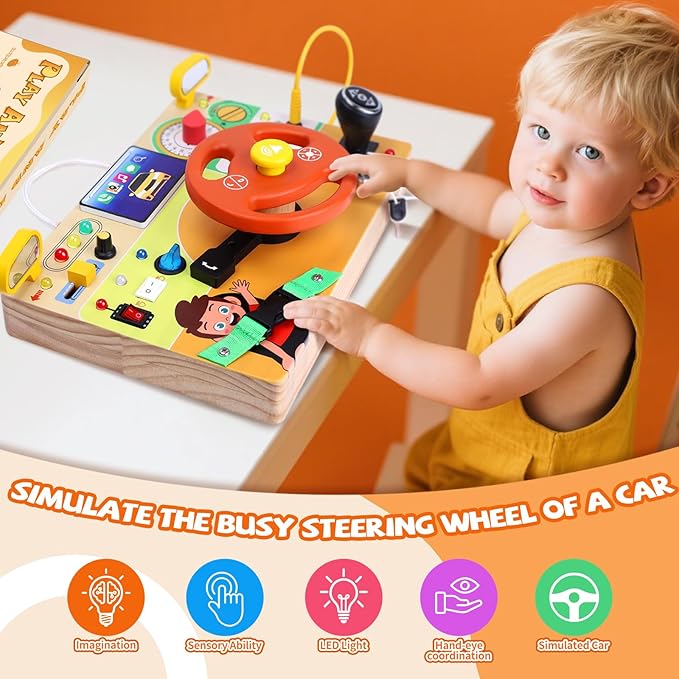 Hoarosall Busy Board,Montessori Toys for 1-3 Year Old Boys & Girls,Travel Activities for Toddlers,Sensory Toy for Kids with Autism,Perfect Christmas Birthday Gift Idea (Busy Board v6)