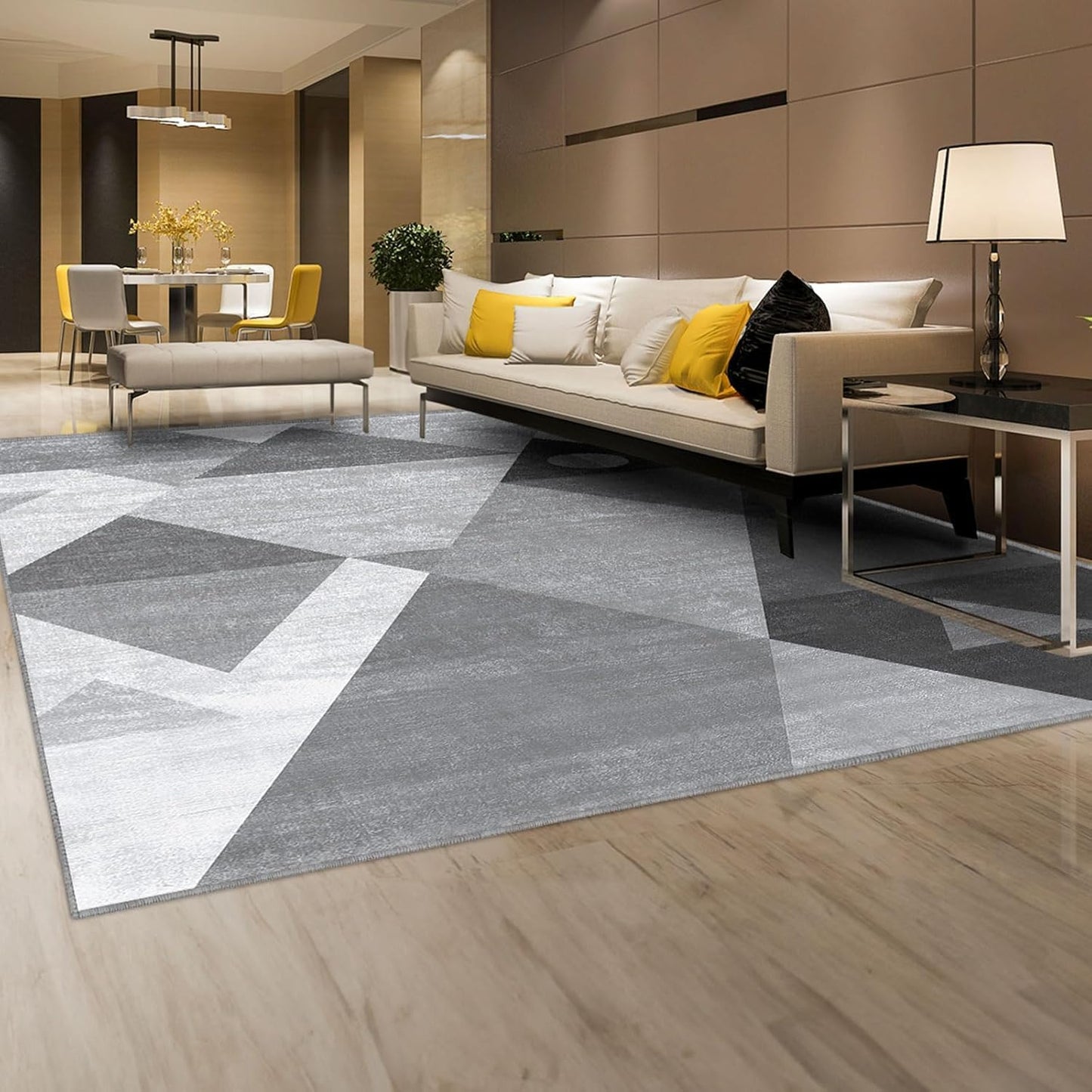 HOMFINE Washable Modern Area Rug - Geometric Style 4x6 Rugs for Living Room, Bedroom, Machine Washable Rug Soft Non Slip Non Shedding Area Rug - Grey, 4'x6'