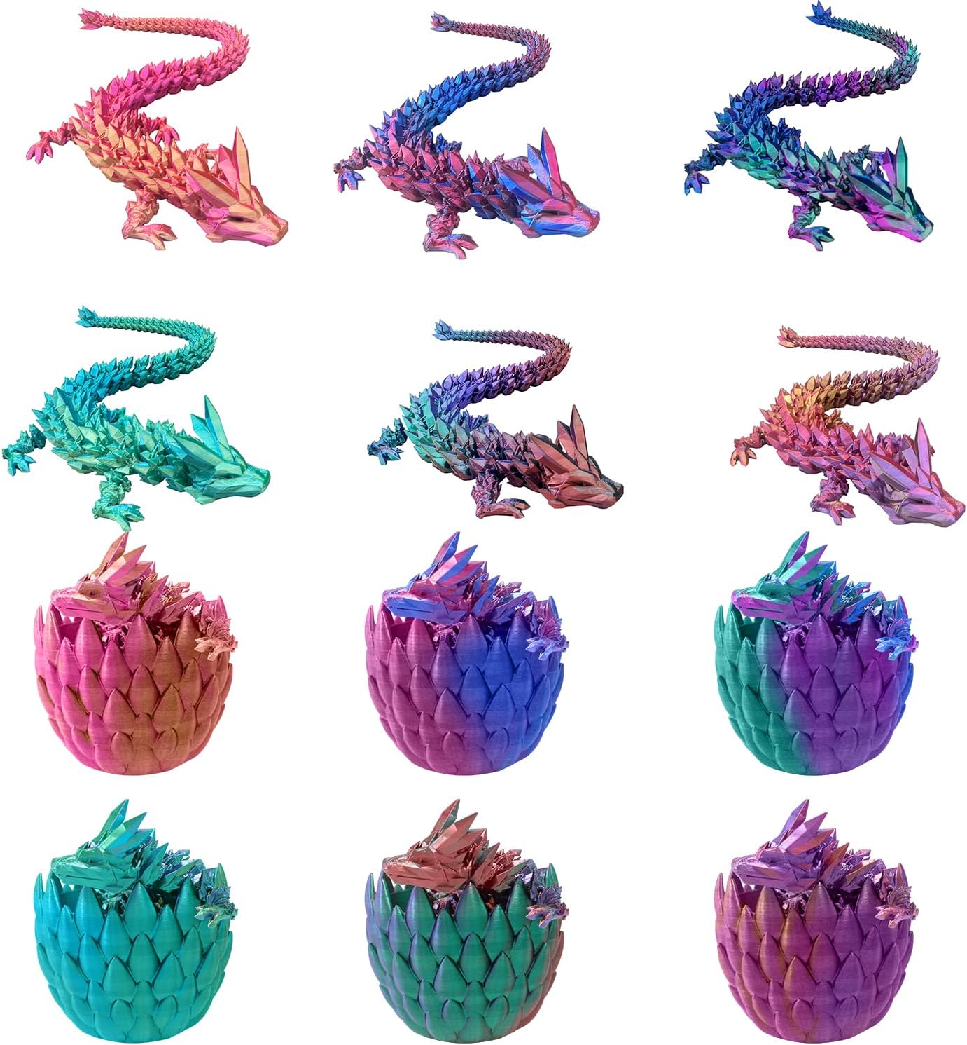 3D Printed Dragon with Dragon Egg 16.5'' Articulated Dragon Crystal Dragon Fidget Dragon Egg Toys Executive Desk Toys (Green, Dragon Only)