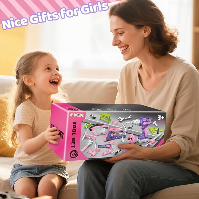 Kids Tool Set 46 PCS, Toddler Tool Set with Portable Tool Box & Power Toy Drill, Construction Toys Tools for Toddlers, Tool Kits for Girls Boys, Christmas Birthday Gifts for Kids Ages 3,4,5,6,7,8+