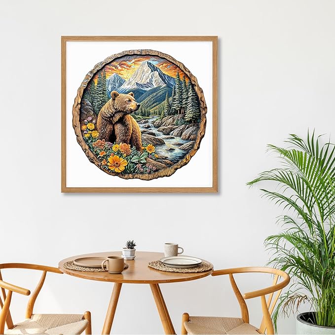 Wooden Puzzles for Adults, Majestic Bear Jigsaw Puzzles with Unique Animal Shape, Wood Challenging Puzzles Ideal for Adults, Christmas Birthday Gifts for Family Puzzle Game Lovers, 13.4"x13" - 290pcs