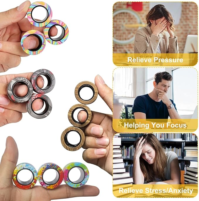 12Pcs Magnetic Ring Fidget Toys Set, Graffiti Camo Fingers Magnet Rings, ADHD Stress Relief Magical Spinner Toys for Training Relieves Autism Anxiety, Great Gift for Adults Teens Kids