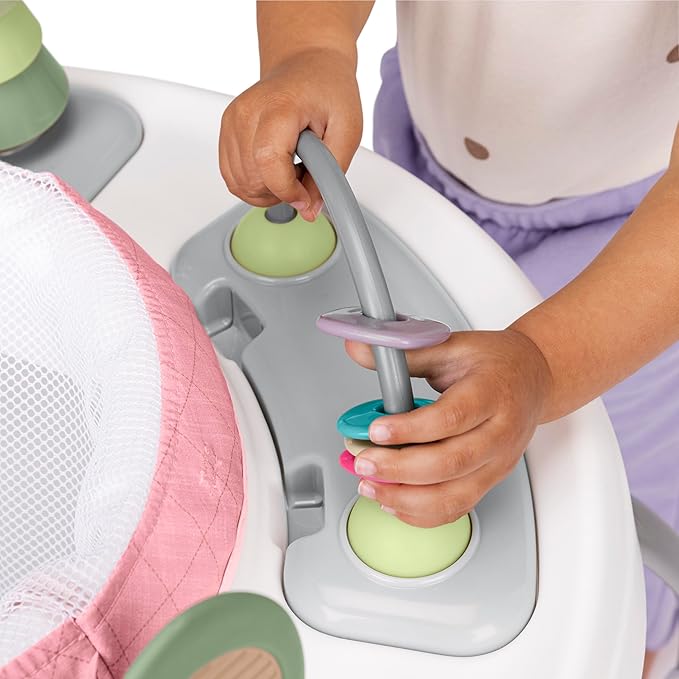 Ingenuity Spring & Sprout 2-in-1 Baby Activity Center Jumper and Table with Infant Toys - Ages 6 Months +, First Forest in Pink