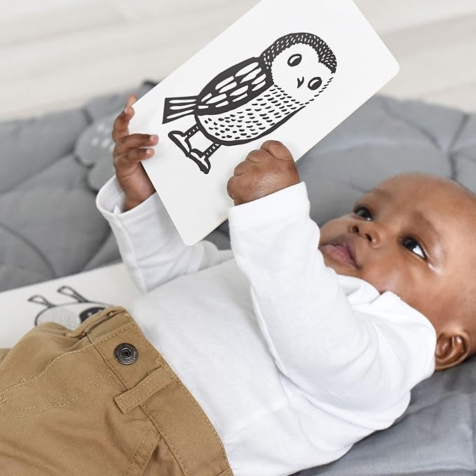 Wee Gallery Art Cards for Baby, Durable High Contrast Black and White Animal Flashcards for Newborns, Brain Development, Sensory Toys, Tummy Time Essentials for Infant and Toddler - Woodland Animals