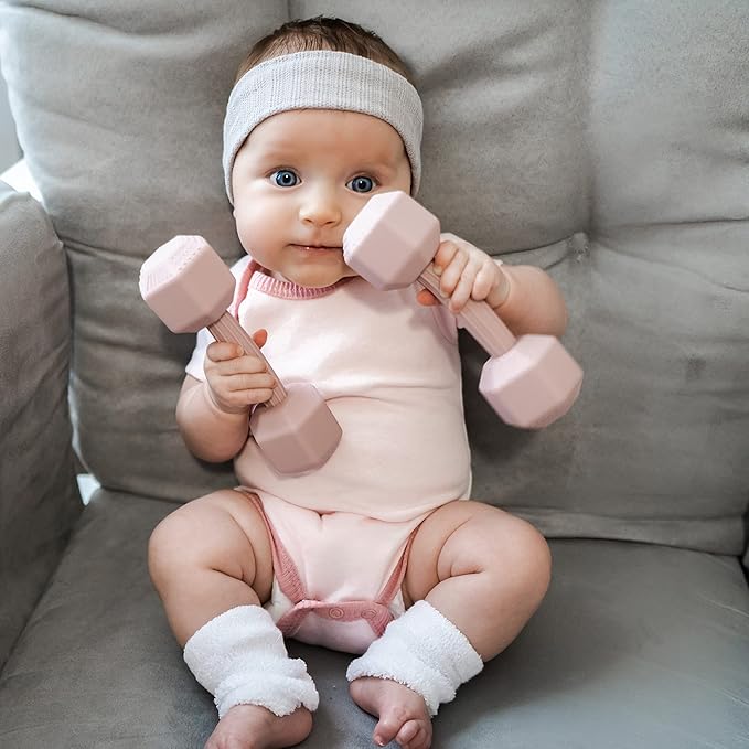 Baby Dumbbell Toy - Silicone Infant Rattle Teething Toy Teether Toddler Sensory Toy Durable Safe Exercises Workout Weight - Great Gift for Girls and Boys (1pcs - Green)