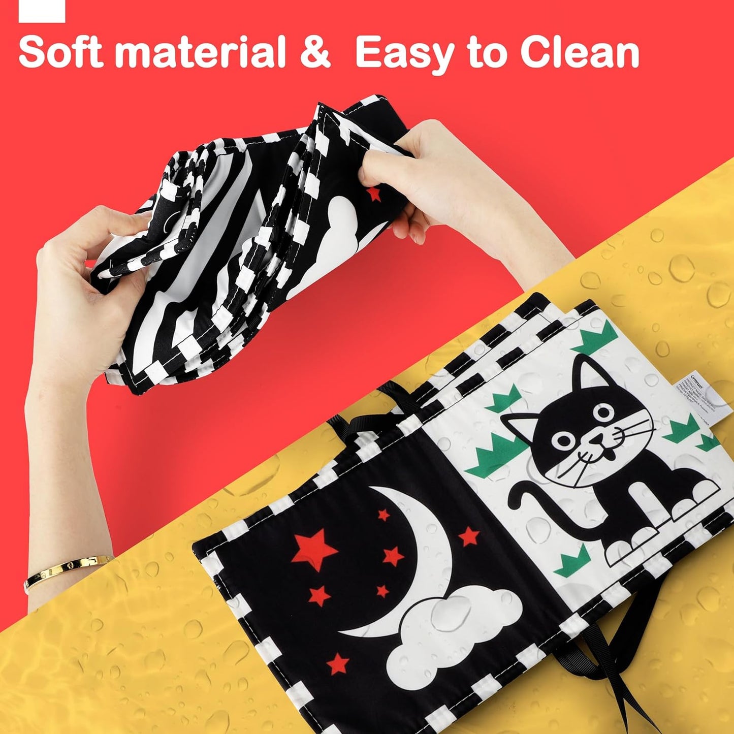 URMYWO Black and White Baby Toys, Tummy Time High Contrast Newborn Toys 0-3 Months, Soft Baby Book, Visual Stimulation Montessori Sensory Infant Toys 0-6-12 Months, Shower Gift for Boys Girls