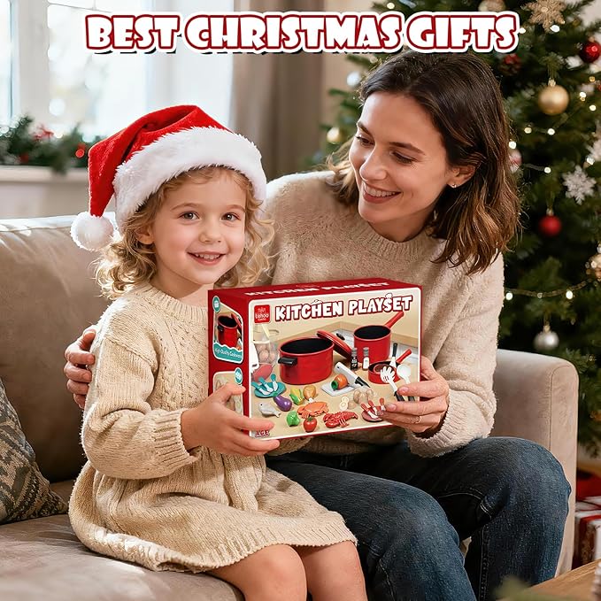 Lehoo Castle Play Kitchen Accessories, Play Pots and Pans Sets for Kids Kitchen, Play Food Sets for Kids, Toddler Cooking Set with Utensils, Toy Foods for Toddlers 3-5, Toys for 3+ Years Old Girls