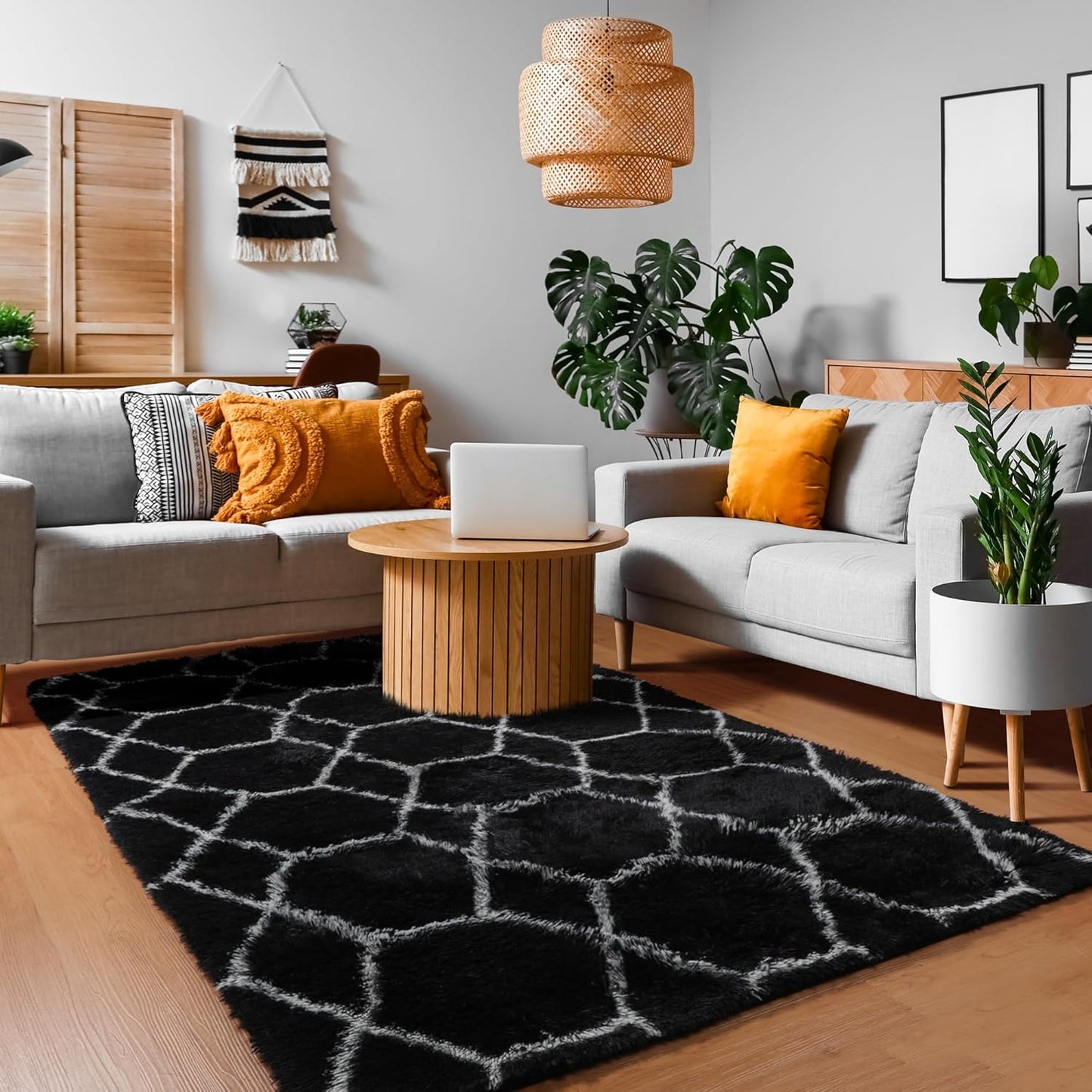 ONASAR Area Rugs for Living Room Bedroom, 5x8 Washable Fluffy Black and White Rug, Geometric Boho Soft Plush Shaggy Fuzzy Floor Carpet for Nursery Kids Girls Boys Teen Dorm Home Decor Aesthetic