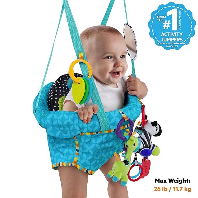 Bright Starts Bounce 'n Spring Deluxe Door Jumper for Baby with Adjustable Strap, 6 Months and Up, Max Weight 26 lbs