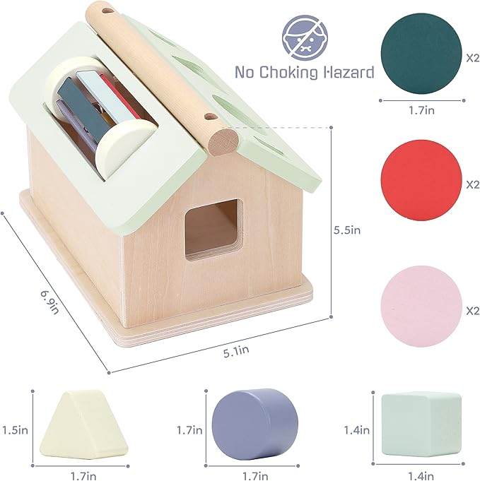 Wooden Montessori Toys for Babies 12 Months, Wooden Baby Drop Toys, 5 in 1 Object Permanence Box, Shape Sorting and Stacking Learning Toy, Gift for Toddlers Boys Girls 1 Years