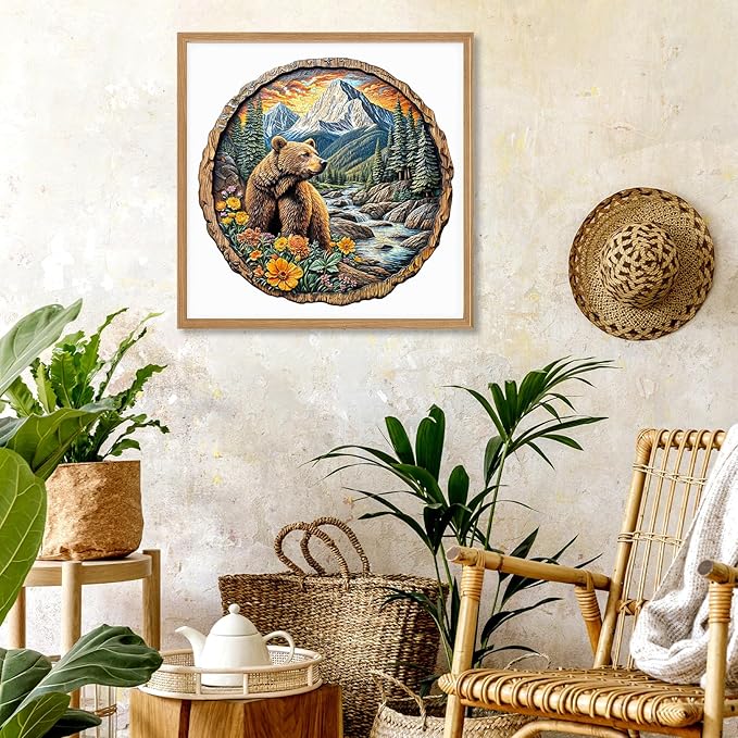 Wooden Puzzles for Adults, Majestic Bear Jigsaw Puzzles with Unique Animal Shape, Wood Challenging Puzzles Ideal for Adults, Christmas Birthday Gifts for Family Puzzle Game Lovers, 8.5"x8.2"- 100pcs