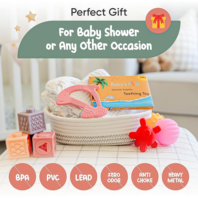 Baby Teething Toy, 8 Pain Relief Textures, Dolphin Silicone Teethers for Babies, Easy to Hold, Chew & Clean, BPA-Free Baby Teething Relief, Durable and Flexible Infant Chew Toys, 3M+ - Baby’s Aid