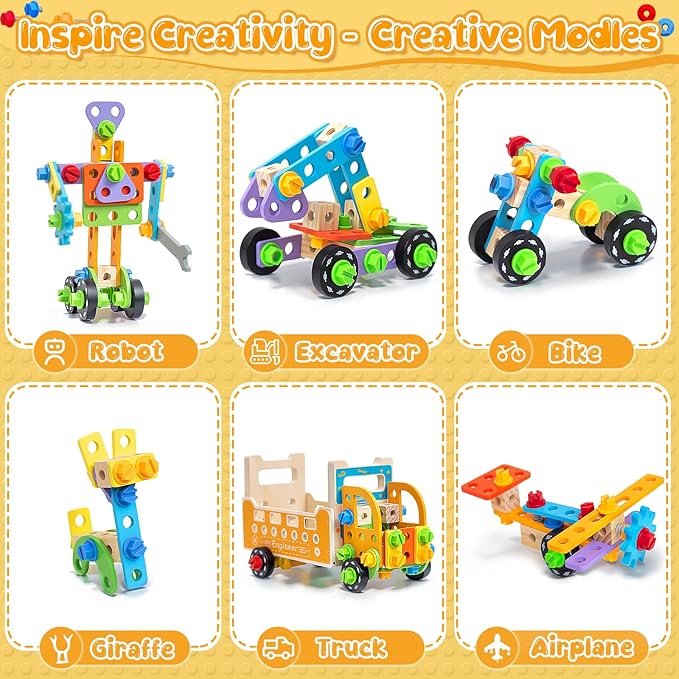 Kids Tool Set with Drill&Apron ,85pc Toddler Play Tool Drill and Screw Toys Pretend Play Wooden Construction Kits for Kids Ages 3-8,Christmas Birthday Gift for Boys Girls