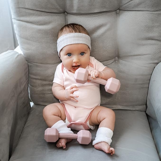 Giftty Baby Dumbbell Toy - Silicone Infant Rattle Teething Toy Teether Toddler Sensory Toy Durable Safe Exercises Workout Weight - Great Gift for Girls and Boys (1pcs 4.8oz - Cream)