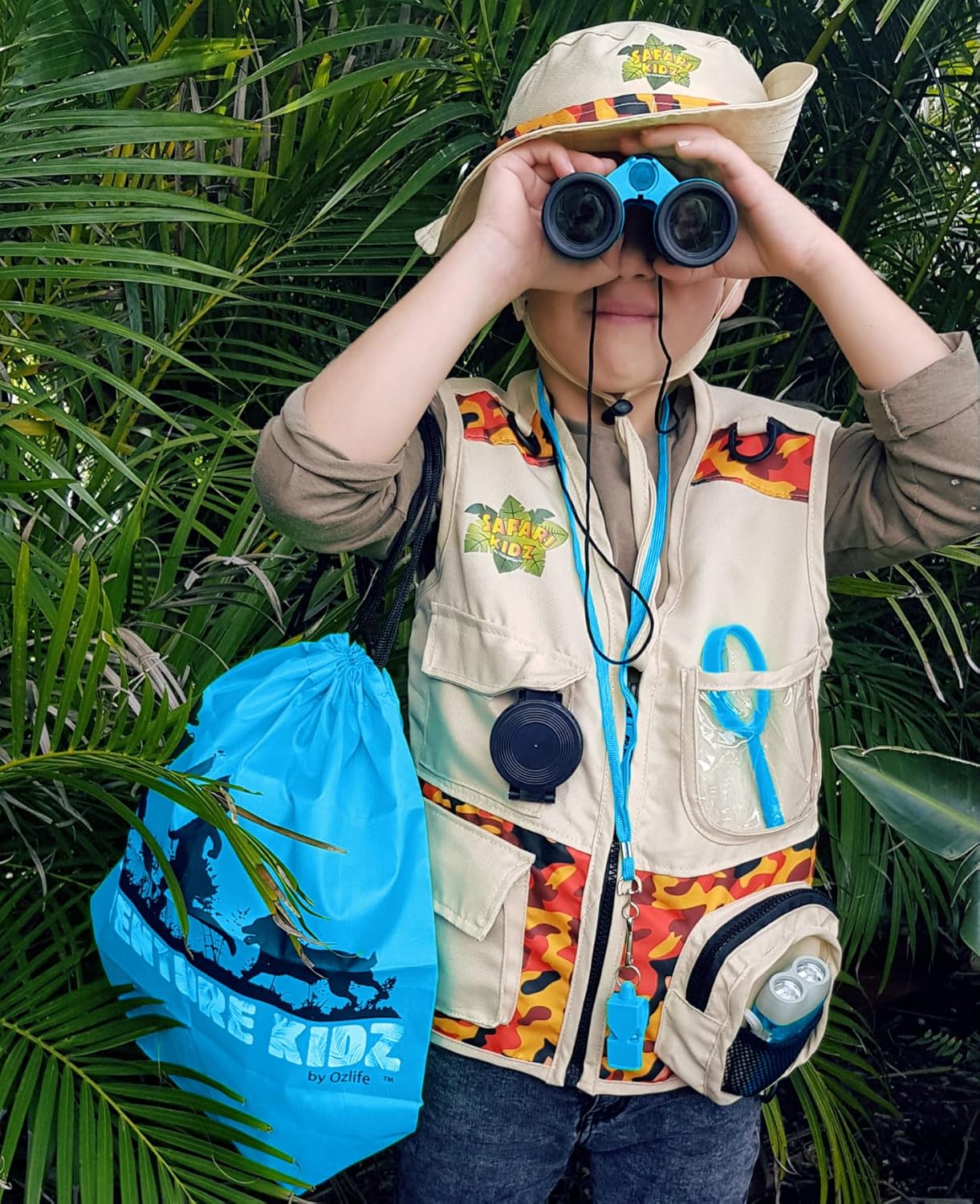 Adventure Kidz - Outdoor Exploration Kit, Childrenās Toy Binoculars, Torch, Compass, Whistle, Magnifying Glass, Backpack. Great Kids Gift Set for Camping, Hiking, Educational and Pretend Play.