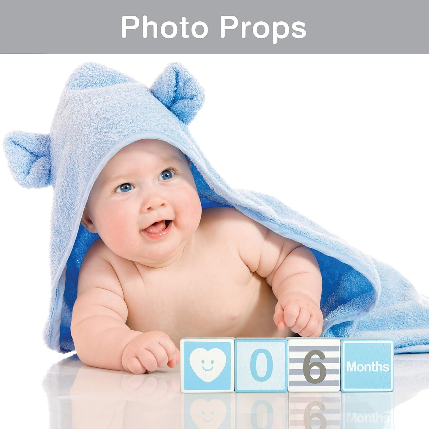 I'm Solid Wood Monthly Weekly Yearly Milestone Age Blocks, Newborn Gifts & Keepsakes for Picture Props (4 Pcs/Blue)