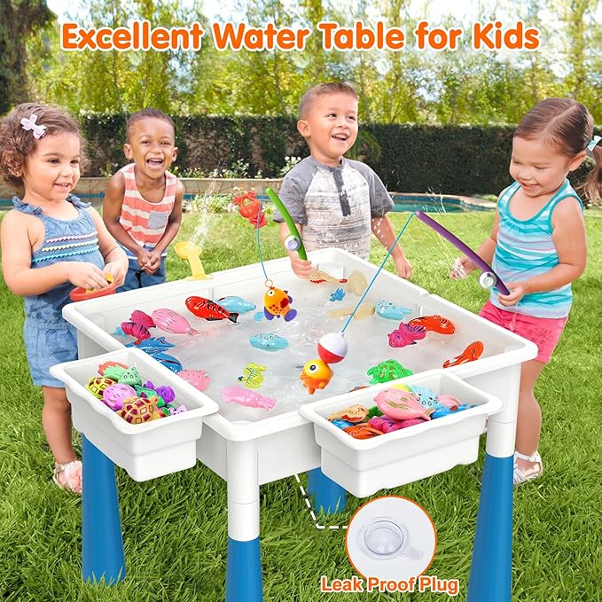 Arscniek Toddlers Activity Table 7 in 1 Kids Activity Tables and Chair Set with 152Pcs Large Marble Run Building Blocks, Sand/Water Tables, Kids Learning Play Table Toys for Girls Boys Toddler Age 3-7