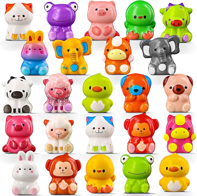 24PCS Animal Party Favor Toys, Stress Relief Fidget Toys for Kids, Goodie Bag Fillers, Classroom Prizes Birthday Gifts for Boys Girls, Stress Relief Fidget Toys (24 Universal Animal)