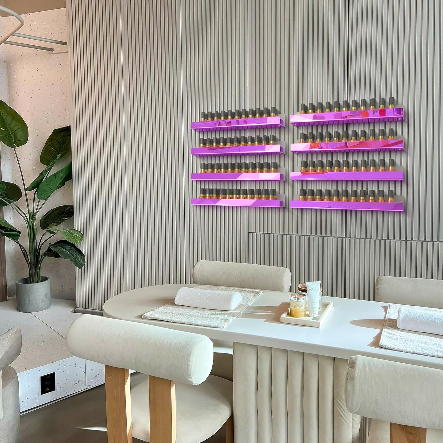 4 Pack 15 Inch Purple Reflective Acrylic Shelves, Purple Floating Shelves, Modern Sunglasses Essential Oil Picture Ledge Display Toy Storage Shelf