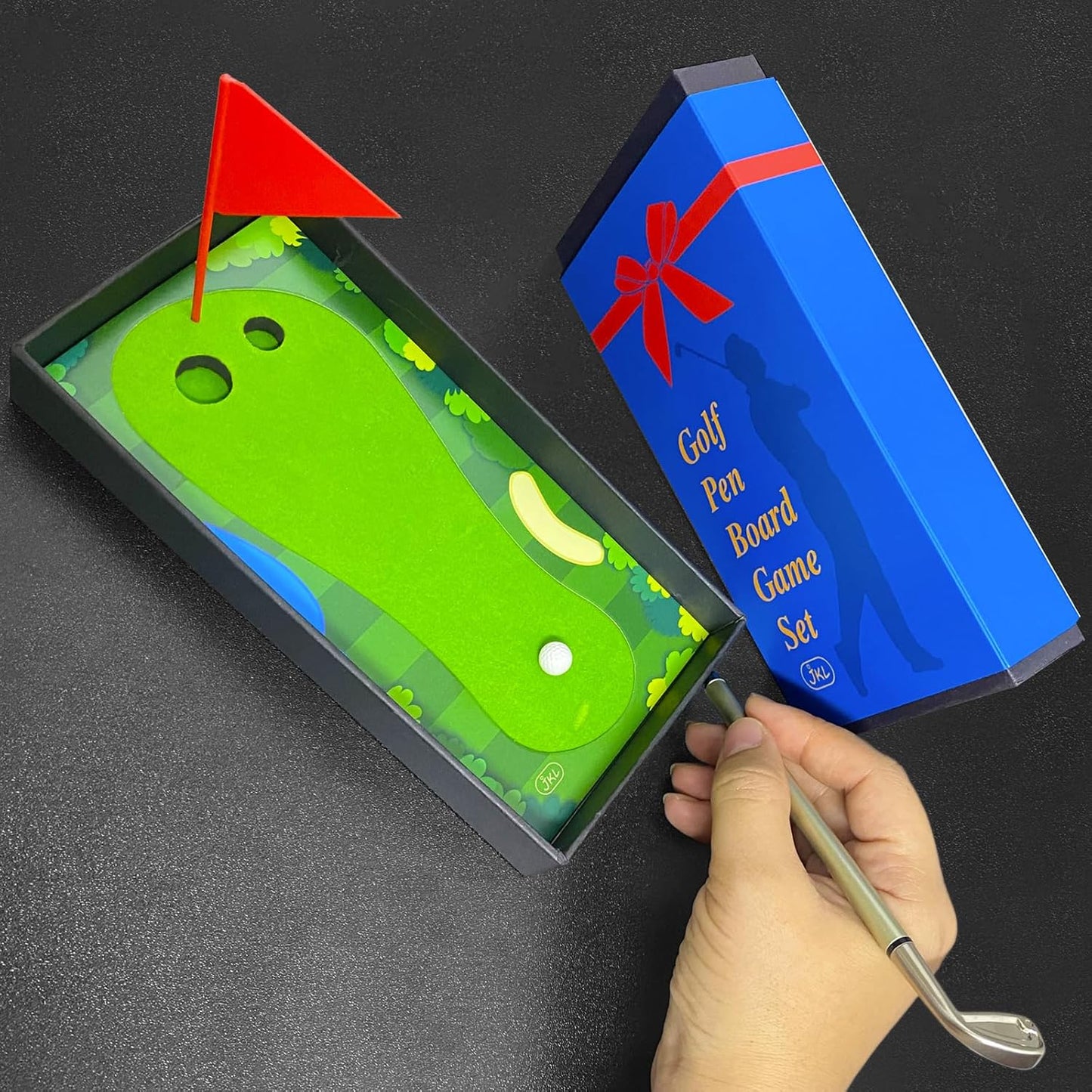 Golf Pen Gifts Mini Desktop Set with Putting Green,3 Golf Clubs Pens with Balls and Flag,Unique Stocking Stuffers,Golf Gift Office Desk Toys for Men and Women