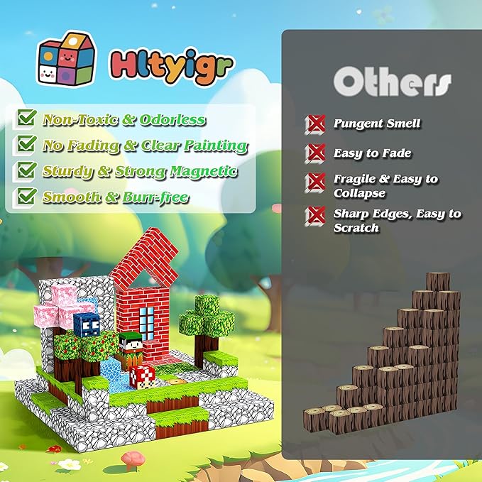 150PCS Magnetic Blocks-Magnetic Building Blocks Magnet Toys Set Stacking Forest World with Magnet Construction Toys STEM Sensory Gift for Kids Toddlers Boys & Girls Birthday Gifts Ages 3+