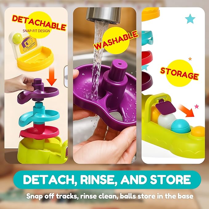 Montessori Ball Drop Toy for Toddlers 1-3, 2-in-1 Basketball Shooting Launcher with Spiral Ball Ramp Tower, Cause & Effect Preschool Learning, Birthday for Boys Girls