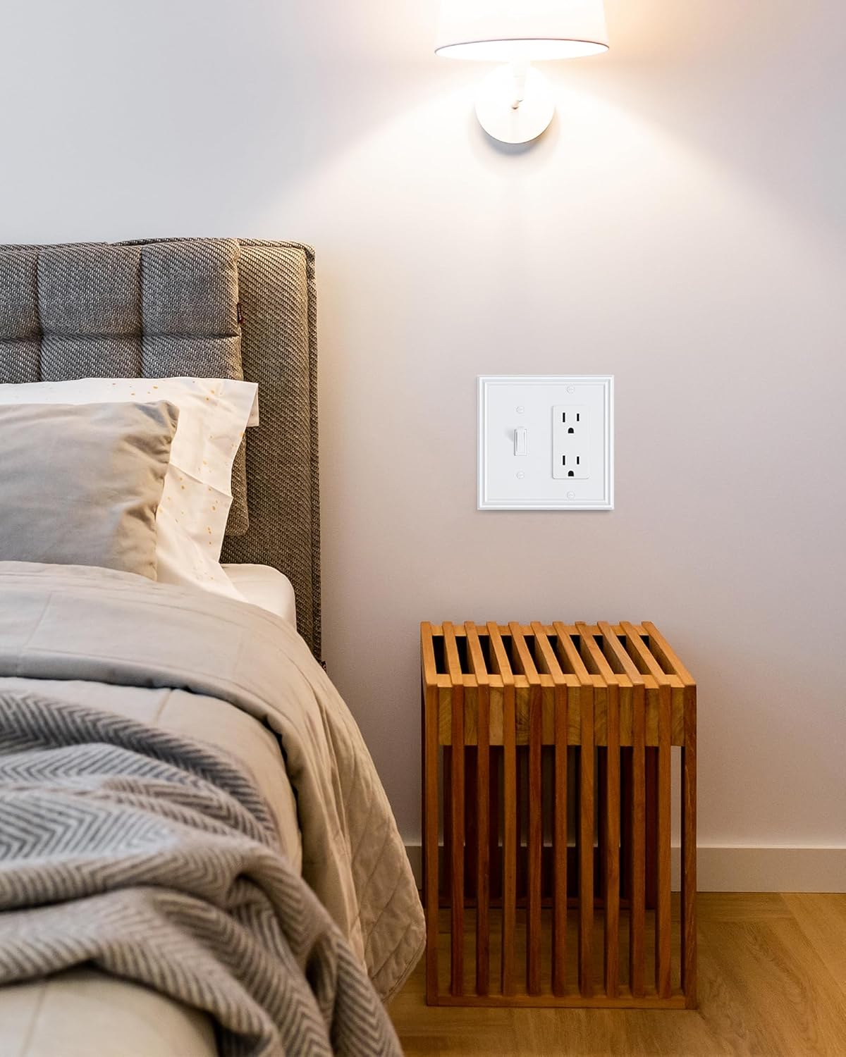 2-Pack Combo Toggle/Decorator Light Switch Cover Plate, Pure White Decorative Electrical Outlet Covers, Durable Solid Zinc Alloy Wall Switch Plates and Outlet Covers