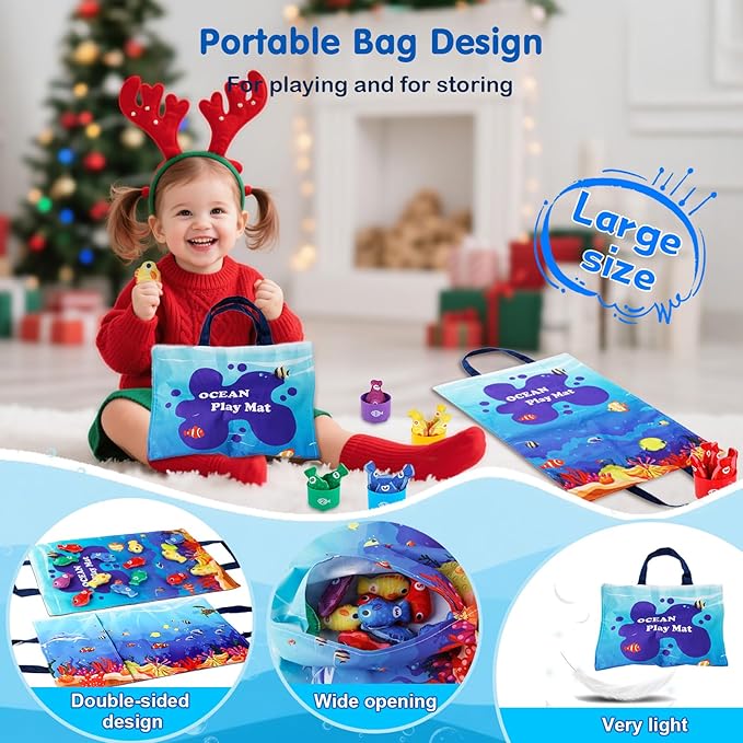 M SANMERSEN Montessori Toys for 1-2 Year Old - Toddler Fishing Game with Stacking Cups, Baby Toy 12-18 Months One Year Old Boy Girl Birthday Gift to Learn Count, Sort Colors and Shapes