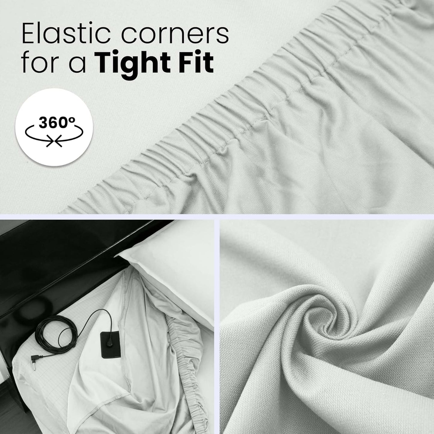 Hooga Grounding Sheet, Organic Fitted Grounded Sheet for Improved Sleep, Pain Relief - Earth Connected Bedding 60āx80āx15ā Queen Size, Pure Silver Fiber and Cotton, Grounding Cord Included. Off White