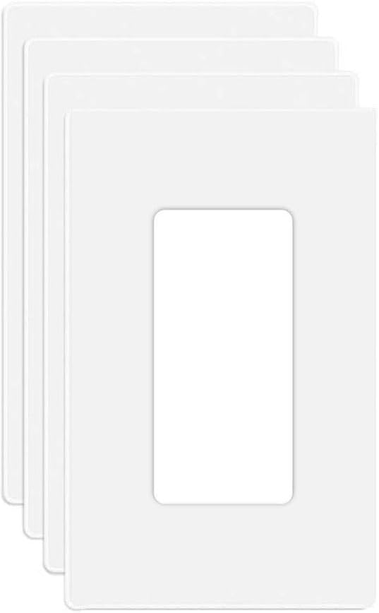 1-Gang Screwless Decora Wall Plate Cover Single Switch Outlet Electrical Faceplate for Light Switch, Smart Switch, Receptacle, Dimmers, USB Outlet, GFCI, Child Safe Cover Plate, White (4-Pack)