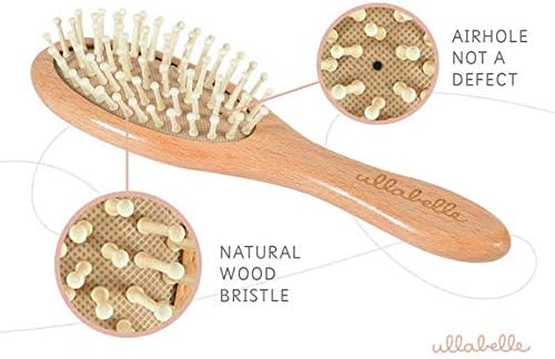 4 Piece Wooden Baby Hair Brush and Comb Set for Newborns & Toddlers in Chic Gift Box - Ultra Soft Natural Goat Hair and Wood Baby Brush Set Prevents Cradle Cap - Perfect Registry Gift (Blue)