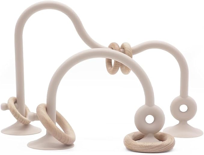 High Chair Toys with Suction Cups for Infant Toddlers Silicone Suction Cup Montessori Educational Teething Toy for Babies Ages 0-6 M+ Baby Teething Toys for 6 to 12 Months(Beige)