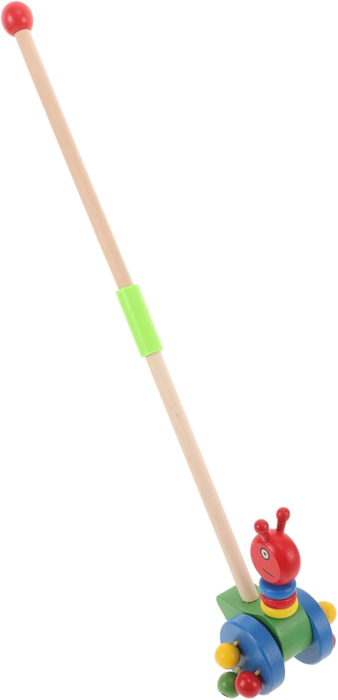 Yardwe Toddler Push Walker Wooden Trolley with Cartoon Animal Design Rolling Wheels for Indoor Outdoor Play Baby Push Pull Toy for Motor Skill Development