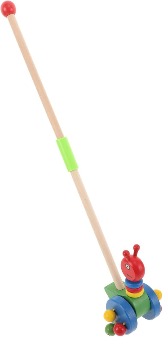 Yardwe Toddler Push Walker Wooden Trolley with Cartoon Animal Design Rolling Wheels for Indoor Outdoor Play Baby Push Pull Toy for Motor Skill Development