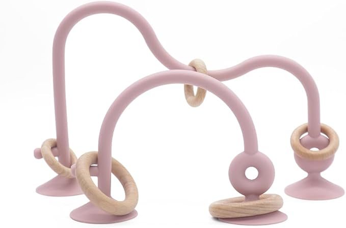 High Chair Toys with Suction Cups for Infant Toddlers,Food Grade Silicone Teething Toy for Kids 6 9 12 18 M+,Interactive Toys for 1 Year Old，Perfect for Travel and Restaurant（Pink）