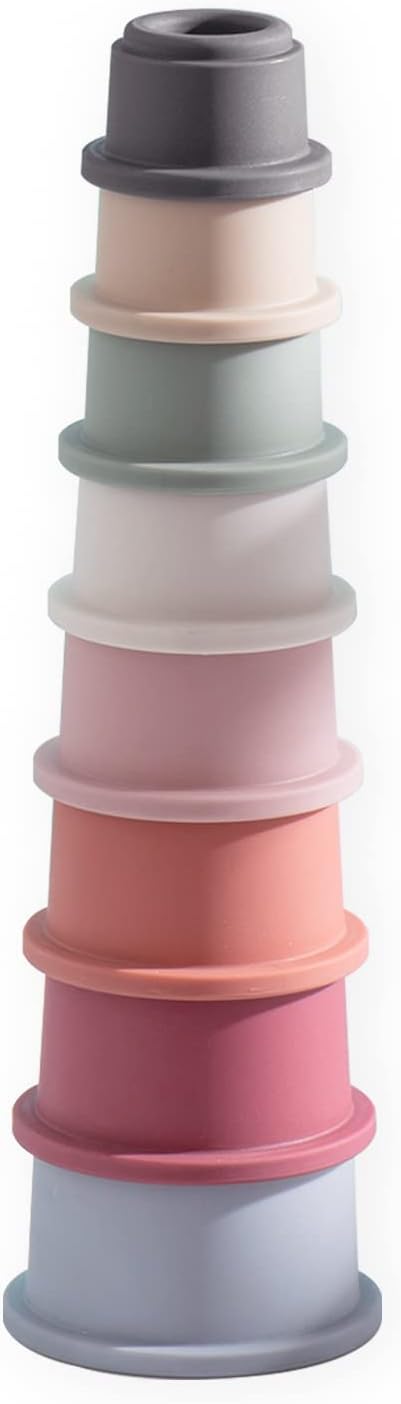 ZYFLSQ Stacking Cups Baby Toy, Nesting Cups 8 Pcs with Pattern for Kid Baby 6 Months and Up Montessori Bath Toys