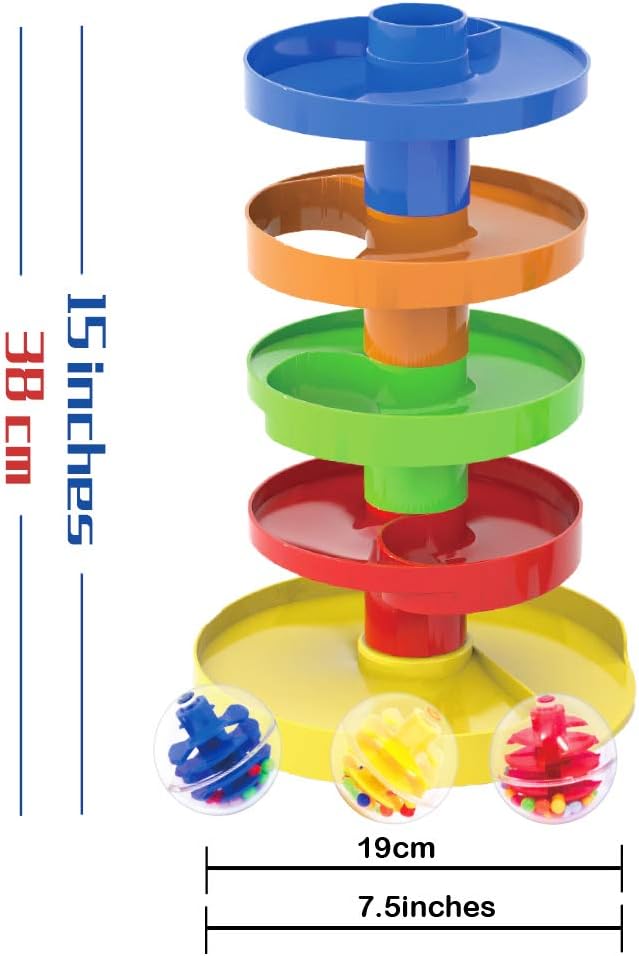WEofferwhatYOUwant Ball Drop Toy – Montessori STEM Tower for Toddlers 9M+ | 8-Piece Set with Stackable Ramps & 1.8" Rattle Balls | Sensory Coordination Toy | Safe, Expandable, Easy Storage