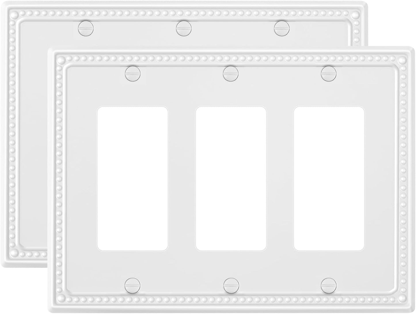 2-Pack Triple Decorator Outlet Cover Plate, Pure White Pearls Decorative Switch Plates and Outlet Covers, Metal Wall Plates for Electrical Outlets