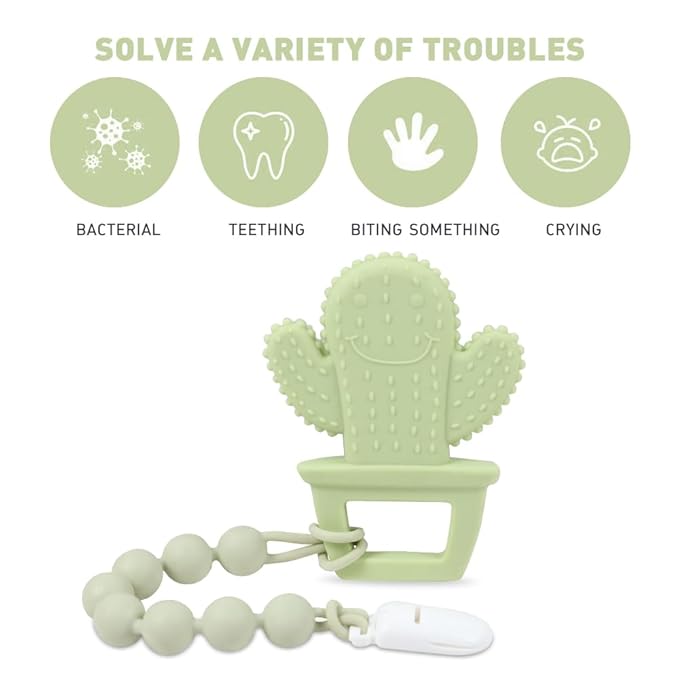 Baby Teething Toys,Food Grade Silicone Teether with One-Piece Pacifier Clip Holder,Shower Gift,Highly Effective Pain Relief for 3 Months+ Boy and Girl,BPA Free,Freezer Safe. (Yellow Cactus)
