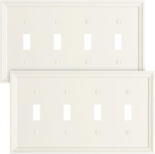 2-Pack Quad Toggle Light Switch Cover Plate, Light Almond Decorative Switch Plate Covers, Natural Bamboo Fiber 4 Gang Wall Plate, Corrosion Resistant