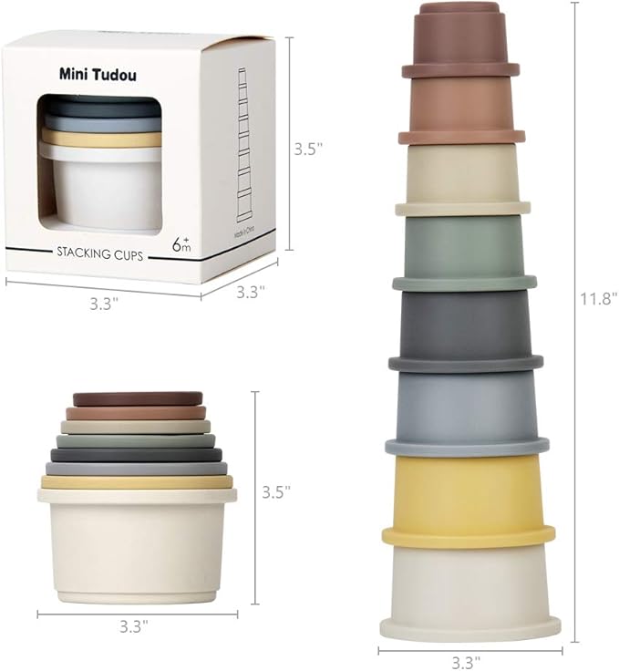 Mini Tudou 8 Pcs Stacking Cup Toys, Nesting Cups Toy, Baby Bathing Toy & Building Toy for Early Educational Develop Montessori Toy for 6 Month+ Boys & Girls