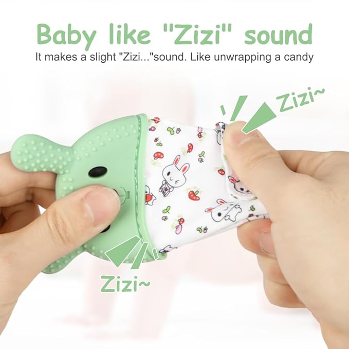2Pack Silicone Teething Mitt, Rabbit Baby Teething Toy for 0-6 6-12 Months, Food Grade Silicone Infant Teething Mitten, BPA-Free Baby Chew Toys for Pain Relief, Sucking Needs