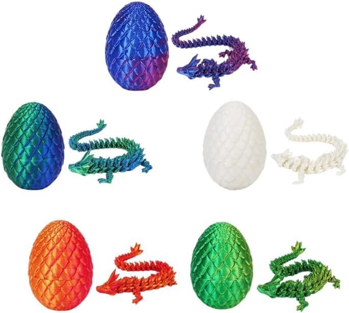 4PCS 3D Printed Dragon Eggs with Dragon Inside Articulated Crystal Dragon Mystery Dragon Egg Fidget Toy Surprise 3D Printed Animals Set (Multicolor1-4pcs)