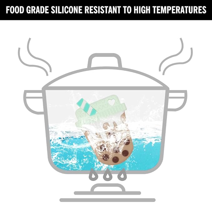 Baby Teething Toys,Food Grade Silicone Teether with One-Piece Pacifier Clip Holder,Shower Gift,Highly Effective Pain Relief for 3 Months+ Boy and Girl,BPA Free,Freezer Safe. (Bubble Tea Cup)