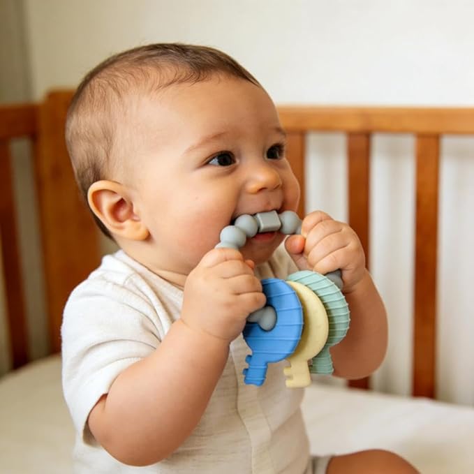 Baby Teether Keys,Teething Keys Toys for 3 to 18 Months Infants Toddler Sensory Chew Toys BPA-Free Toy for Baby Teething Relief(Grey)