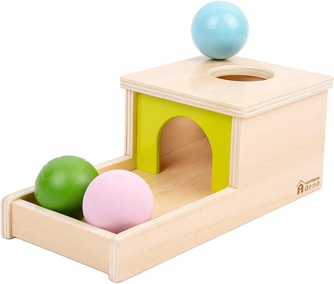 Adena Montessori Object Permanence Box with Tray Three Balls Montessori Toys for 6-12 Months Baby 1 Year Old Infant Toddler Typical
