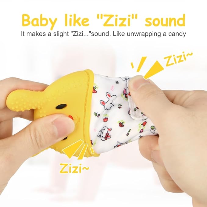 2Pack Silicone Teething Mitt, Rabbit Baby Teething Toy for 0-6 6-12 Months, Food Grade Silicone Infant Teething Mitten, BPA-Free Baby Chew Toys for Pain Relief, Sucking Needs
